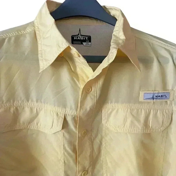 Habit Fishing Shirt Men Size Large Yellow UPF Button Short Sleeve Vented Outdoor - Picture 6 of 7